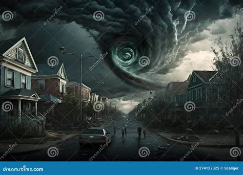 Tornado Storm Hits City, Strange Hurricane Twister Destroying Houses, Generative AI Stock ...