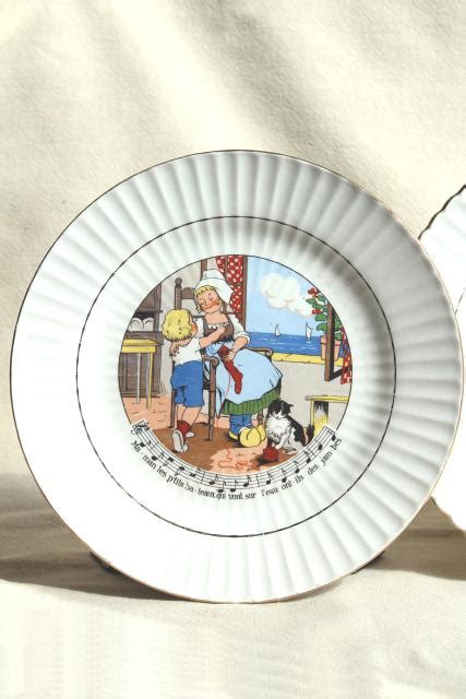 Sarreguemines et Digoin France pottery plates, vintage children's dishes w/ French nursery ...