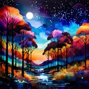 magic-forest-landscape-alcohol-ink-stardust-midnight-dynamic-lighting-intricate-sharp-angles ...