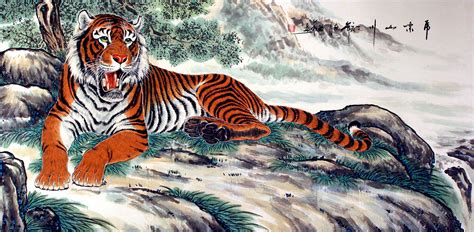 Resting Chinese Tiger Painting - Tigers & Dragons Paintings and Wall ...