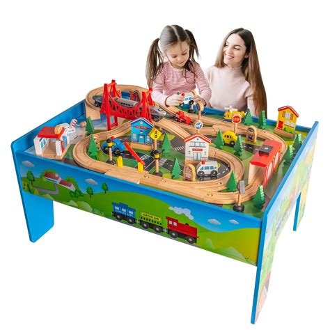 FUNPENY Train Table Toys,Wooden Train Track Railway City Sets Table for ...