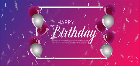 Purple And White Balloons With Birthday Greeting Card Background, Party Vector, Invitation ...