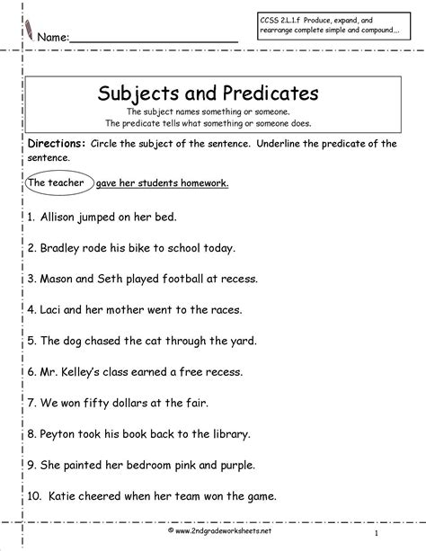 Simple Subject And Predicate Worksheets