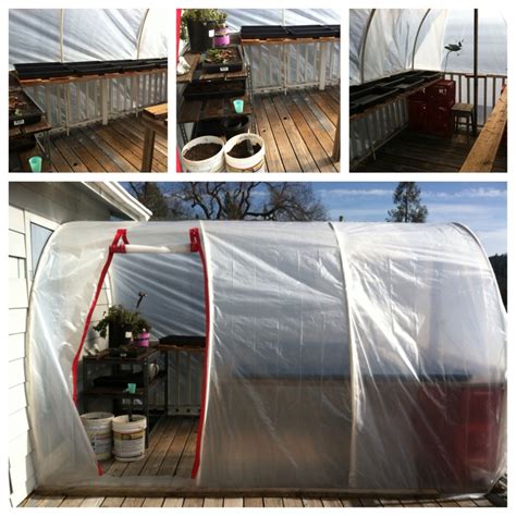 DIY Greenhouse complete! We used two days, PVC, plastic sheeting and some scrap wood to make ...