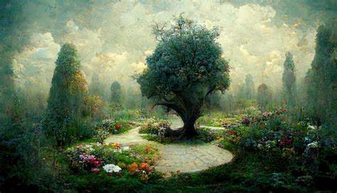 Premium Photo | Garden of eden with the tree of life tree of knoledge beautiful illustrationxA