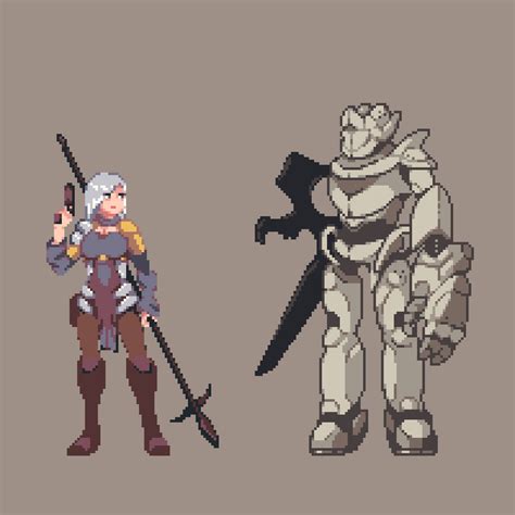 Girl and Mech (for a game) : r/PixelArt