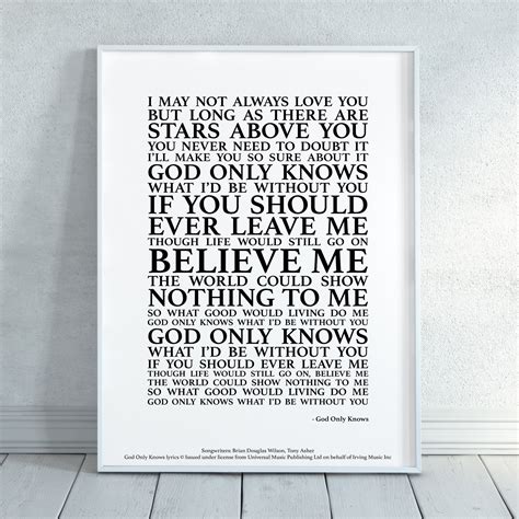 God Only Knows Song Lyrics Print Official Licensed Print | Etsy