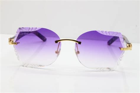 Cartier Rimless T8200762 Marble Purple Aztec Arms Sunglasses In Gold Purple Lens