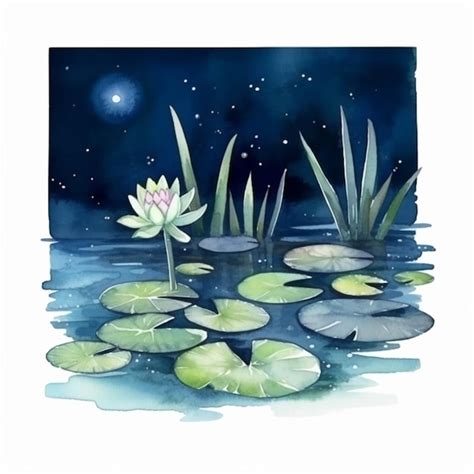 Premium AI Image | A painting of a water lily in a pond with lily pads generative ai