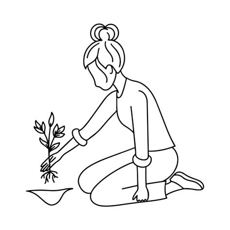 Woman planting tree doodle illustration vector 8874413 Vector Art at ...