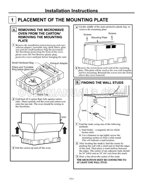 Frigidaire FFMV1846VS Microwave Oven Installation Instructions