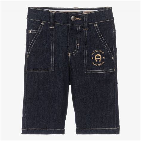 AIGNER - Boys Dark Blue Logo Denim Shorts | Childrensalon