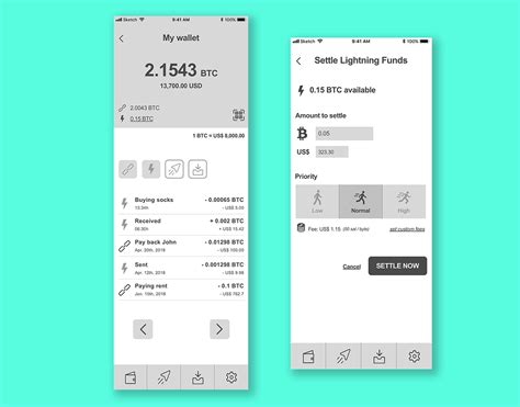 Lightning Network wallet wireframes on Behance
