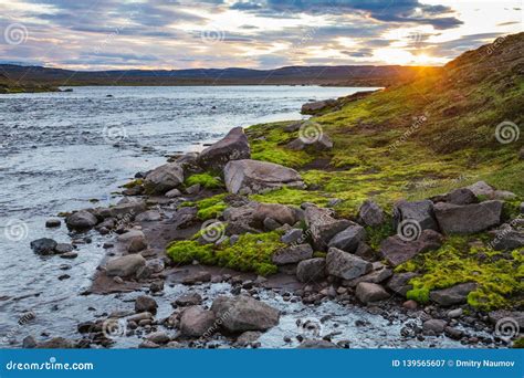 Icelandic Summer Landscape with Midnight Sun Phenomenon Iceland Scandinavia Stock Image - Image ...