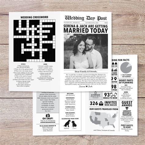 Mini Newspaper Wedding Program Template, Editable Timeline Printable, Bifold Wedding Program ...