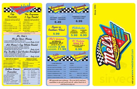 Mel's Classic Diner menu in Pigeon Forge, Tennessee, USA