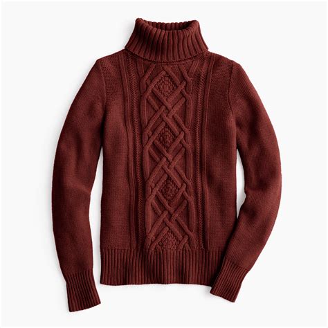 J.crew Cambridge Cable Turtleneck Sweater in Brown (hthr mahogany) | Lyst