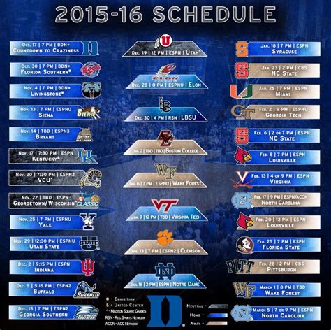 2015-16 DUKE Men's Basketball Schedule 🏀 | Basketball schedule, Duke ...