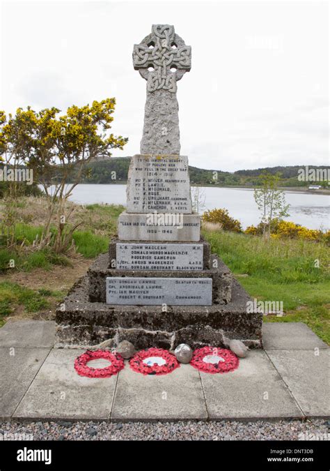 War memorial for the dead of two world wars at Poolewe, Loch Ewe ...