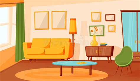 Cartoon Living Room Interior. Flat Empty Sofa, Indoor Area Design Stock ...