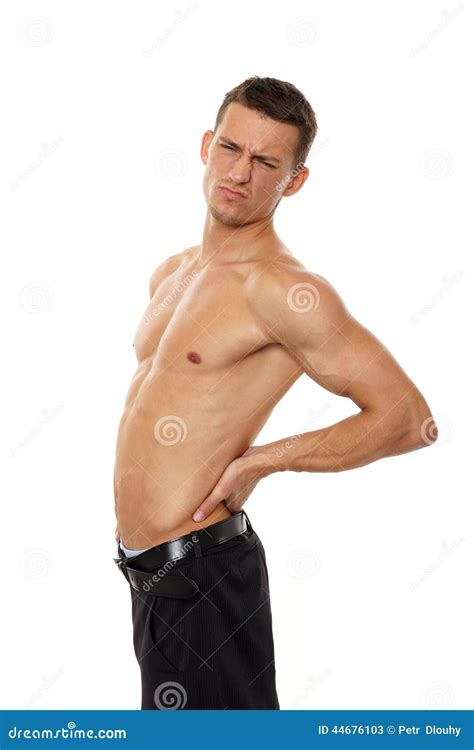 Young man with back pain stock image. Image of painful - 44676103