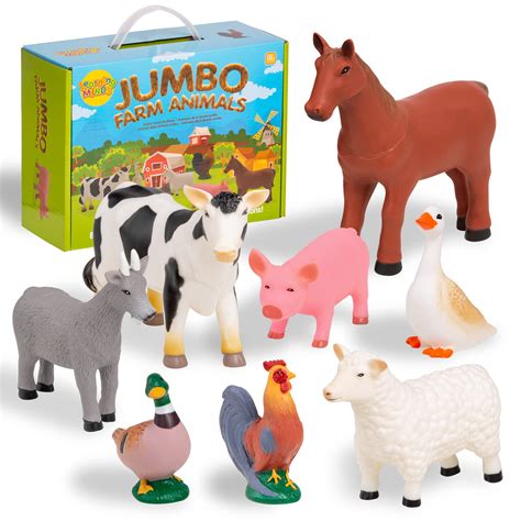 Buy Learning Minds Set of 8 Jumbo Farm Animal Figures - Farm Animals For 1, 2, 3 Year Olds - Toy ...