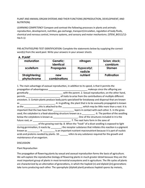 Plant AND Animal Organ Systems AND Their Functions - PLANT AND ANIMAL ...