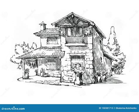 Rural House Landscape. Fullsize Raster Artwork. Ind and Pen ...