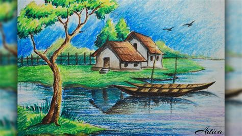 How to Draw a Village Landscape with Oil Pastel | Oil Pastel Painting - YouTube