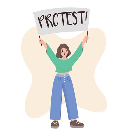 niña protestando con bandera. dibujos animados estilo. vector ...