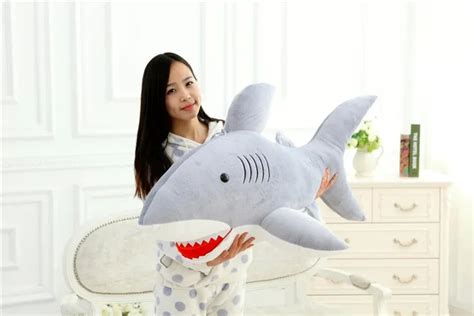 stuffed animal jaws shark plush toy about 100cm shark light gray colour ...