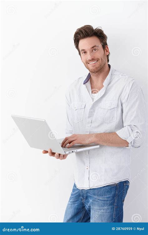 Handsome Man with Laptop Smiling Stock Image - Image of american, 3035: 28760959