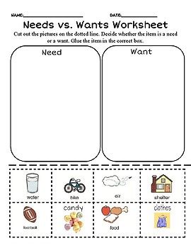 Need vs. Wants Sort Worksheet by PresentlyinPreK | TpT