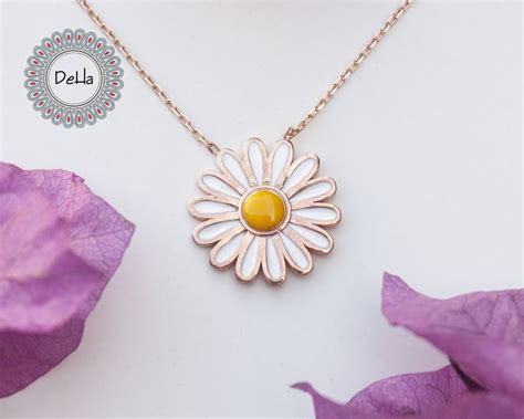 Rose Gold Plated Daisy Necklace, Flower Necklace, Daisy Jewelry, Daisy ...