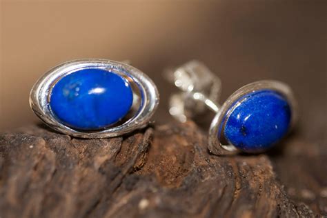 Lapis Lazuli earrings fitted in a Sterling Silver setting. Silver earrings. Lapis stone. Perfect ...