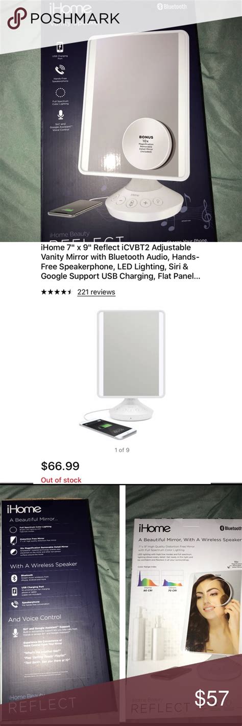 iHOME Vanity Mirror BRAND NEW 7” by 9” 10x magnification Vanity Mirror with bluetooth speaker ...