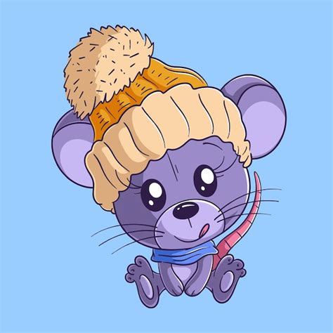 Premium Vector | Cute mouse wearing head warmer