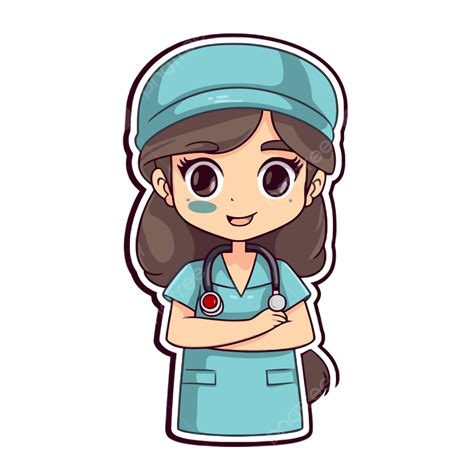 Cute Nurse Cartoon Style Vector Illustration Clipart, Nurse Scrub ...