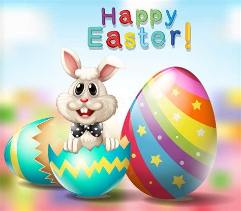 Happy Easter poster with bunny and rainbow eggs 519974 Vector Art at Vecteezy