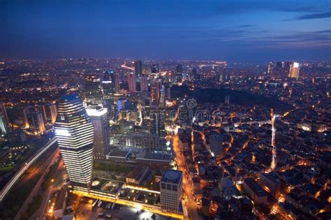 Aerial View of the Istanbul City Downtown with Skyscrapers at Night Stock Photo - Image of ...