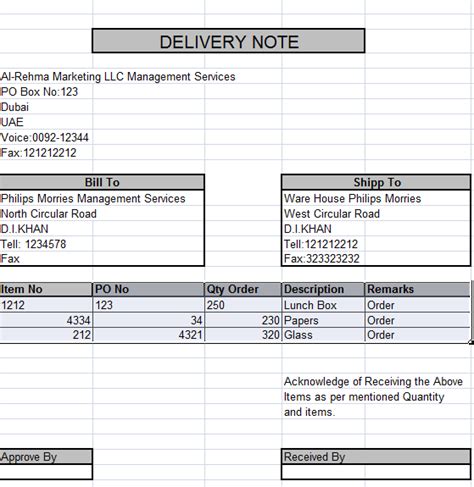 delivery-note-in-excel | Notes template, Brochure design layout, Free ...