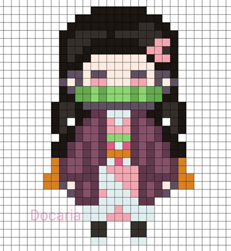 Nezuko. Artist Docaria | Arte píxeles minecraft, Dibujos en cuadricula, Dibujitos sencillos