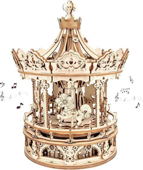 ROKR 3D Wooden Puzzle Carousel Music Box - 336pcs Spinning Merry-go-Round Musical Model Kit ...