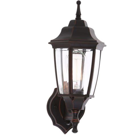 Hampton Bay 1-Light Oil-Rubbed Bronze Outdoor Dusk-to-Dawn Wall Lantern ...