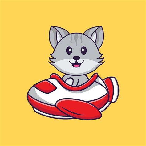 Premium Vector | Cute cat flying on a plane animal cartoon concept isolated