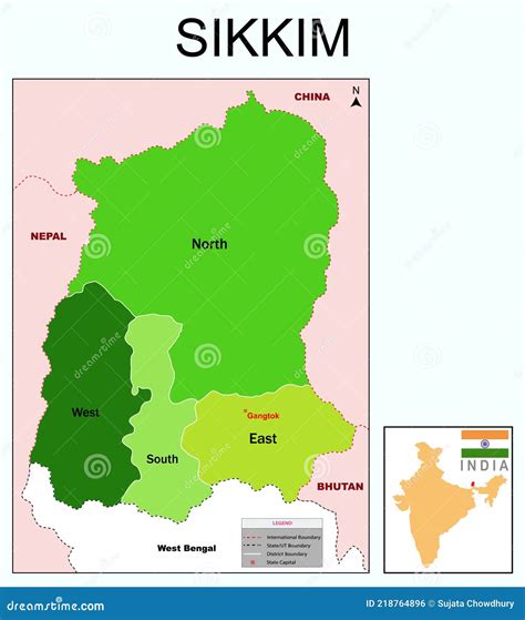 Sikkim Map. Highlight Sikkim Map on India Map with a Boundary Line ...