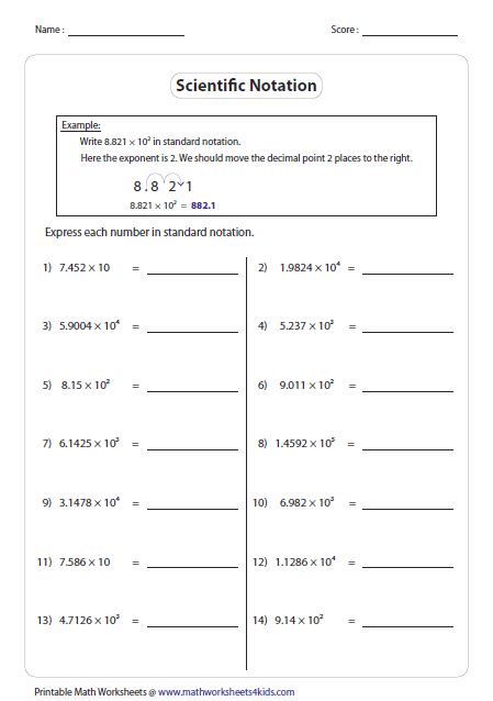 Scientific Notation Worksheets