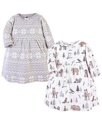 Hudson Baby Infant Girl Cotton Long-Sleeve Dresses 2pk, Gray Winter ...