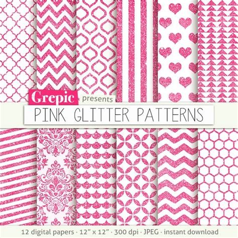 Pink glitter digital paper: “PINK GLITTER PATTERNS” w/ hot pink ...