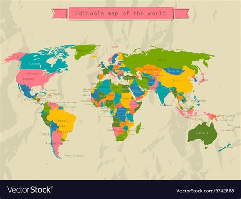 Editable world map with all countries Royalty Free Vector